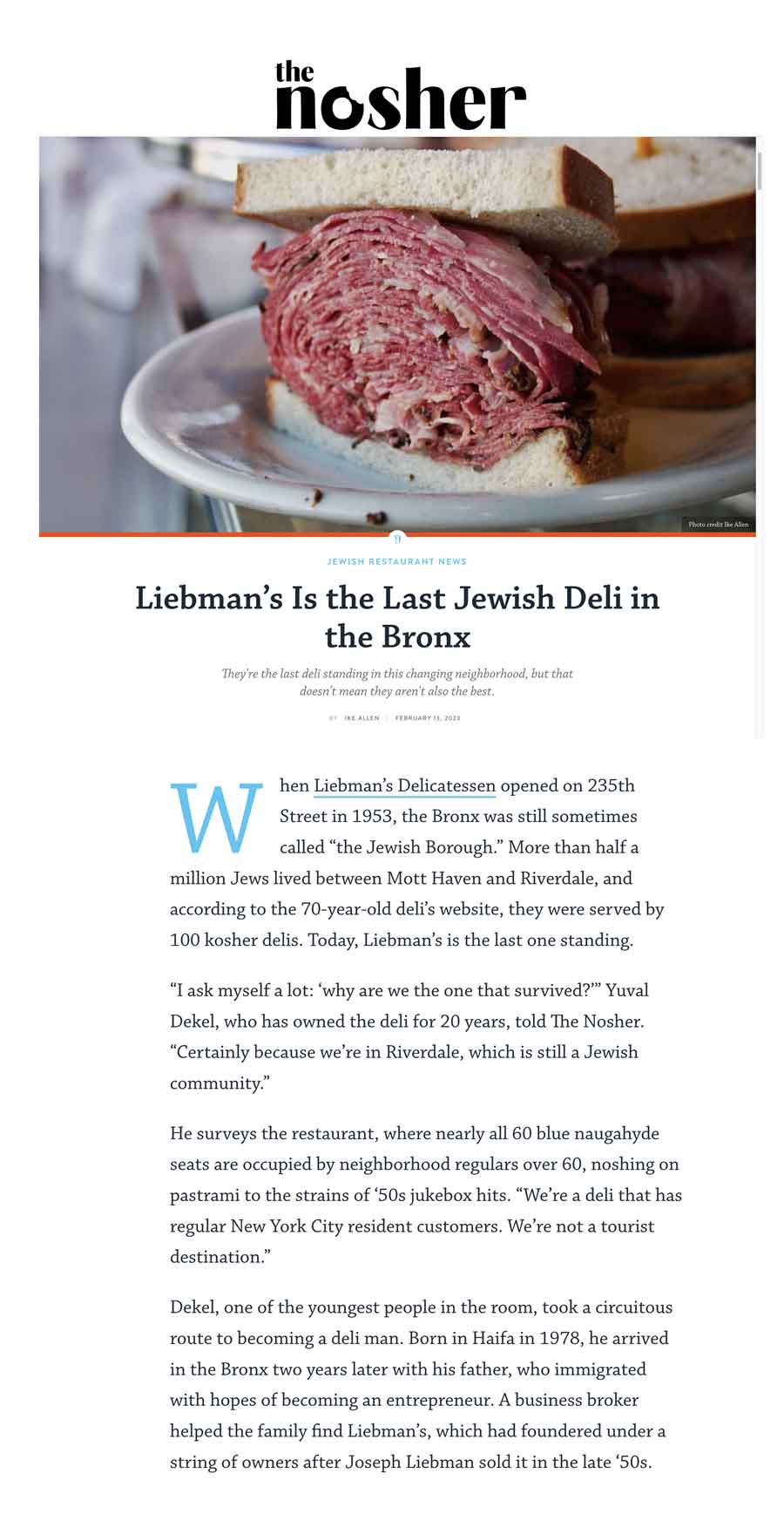 The Nosher: Liebman's Is the Last Jewish Deli in the Bronx"